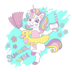 Cute unicorn with stars square card vector illustration