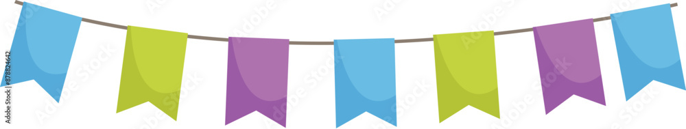 Poster string of colorful flags is hanging on a rope, adding a touch of cheer to any celebration