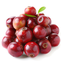 Pile of fresh cranberries isolated on a white background, highlighting their vibrant red color and natural freshness.