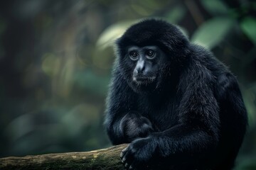 Fototapeta premium Black Crested Gibbon, Macro,Left side view
