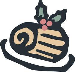 クリスマス　アイコン　ケーキ　手描き　あしらい　飾り　版画　かわいい　イラスト素材