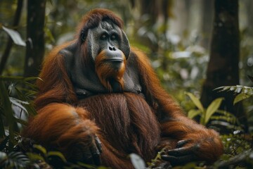 Naklejka premium Full body view of Bornean Orangutan in natural habitat, full body shot, full body View