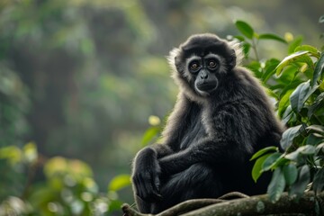 Obraz premium Full body view of MÃ¼ller's Bornean Gibbon in natural habitat, full body shot, full body View