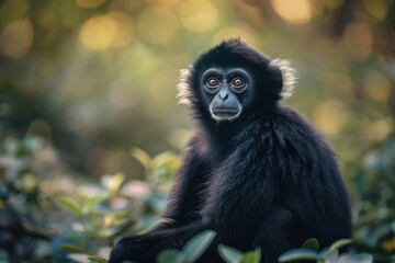 Obraz premium Full body view of MÃ¼ller's Bornean Gibbon in natural habitat, full body shot, full body View