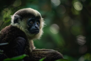 Fototapeta premium Javan Gibbon, Macro,Left side view