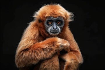 Obraz premium Mystic portrait of Agile Gibbon, full body view, isolated on black background