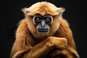Obraz premium Mystic portrait of Agile Gibbon, full body view, isolated on black background