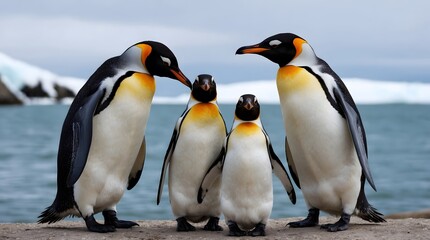 Fototapeta premium Concept photo of a penguin family with space for text