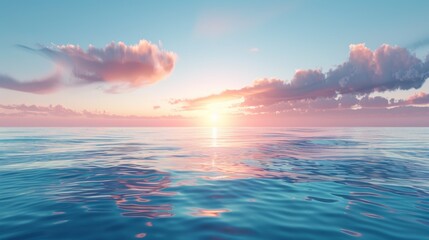 Fototapeta premium oceanic sunrise, a scene showcasing an ocean celebration with tranquil blue waters, clear skies, and a stunning sunrise creating a picturesque background