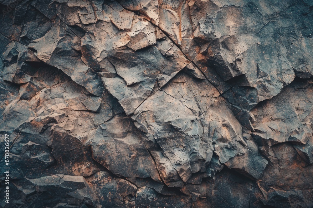 Poster closeup of textured surface of rough rocky formation with cracks as abstract background