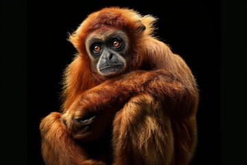 Mystic portrait of Javan Gibbon, full body view, isolated on black background