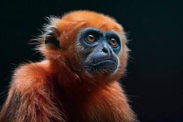 Fototapeta premium Mystic portrait of Kloss's Gibbon, full body view, isolated on black background
