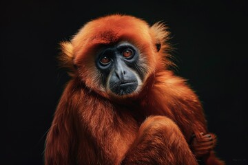 Mystic portrait of Lar Gibbon, full body view, isolated on black background