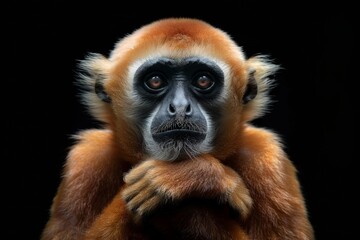 Mystic portrait of M&Atilde;&frac14;ller's Bornean Gibbon, full body view, isolated on black background