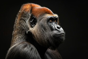 Fototapeta premium Mystic portrait of Mountain Gorilla, full body view, isolated on black background
