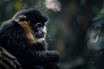 Obraz premium Northern White-cheeked Gibbon, Macro,Left side view