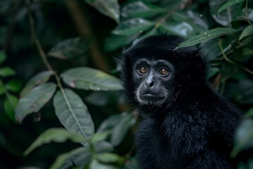 Obraz premium Northern White-cheeked Gibbon, Macro,Left side view