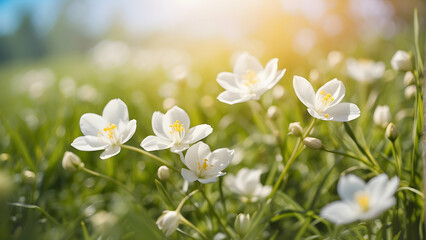 Obraz premium Field of white delicate wildflowers