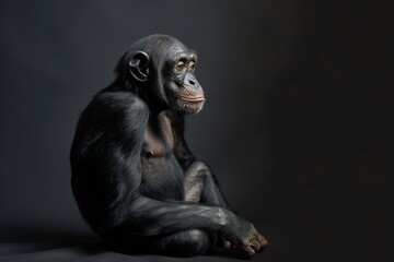 Naklejka premium the beside view Bonobo, left side view, isolated on black background