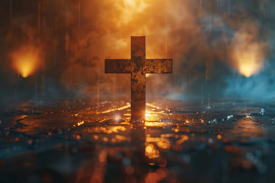 A Solitary Cross Casts Its Shadow Over a World Map - Powered by Adobe