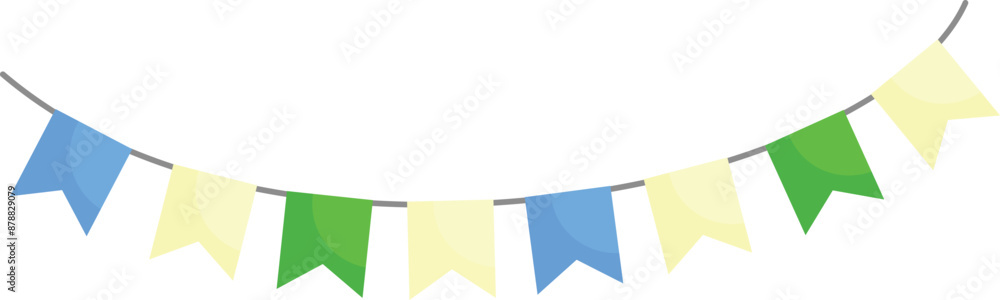 Poster string of colorful triangle flags is hanging on a rope, adding a touch of festivity to the occasion