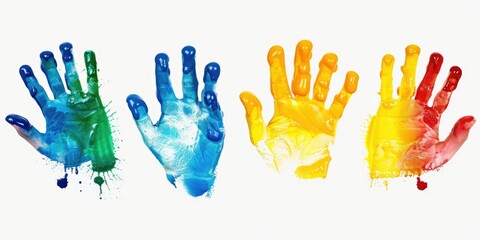 Obraz premium A row of painted hands with various color schemes, ideal for use in art or design projects