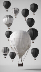 3d render of hot air balloon matte black material aircraft white background transportation