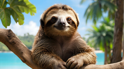 Fototapeta premium Monkey on a branch hiding face with hands