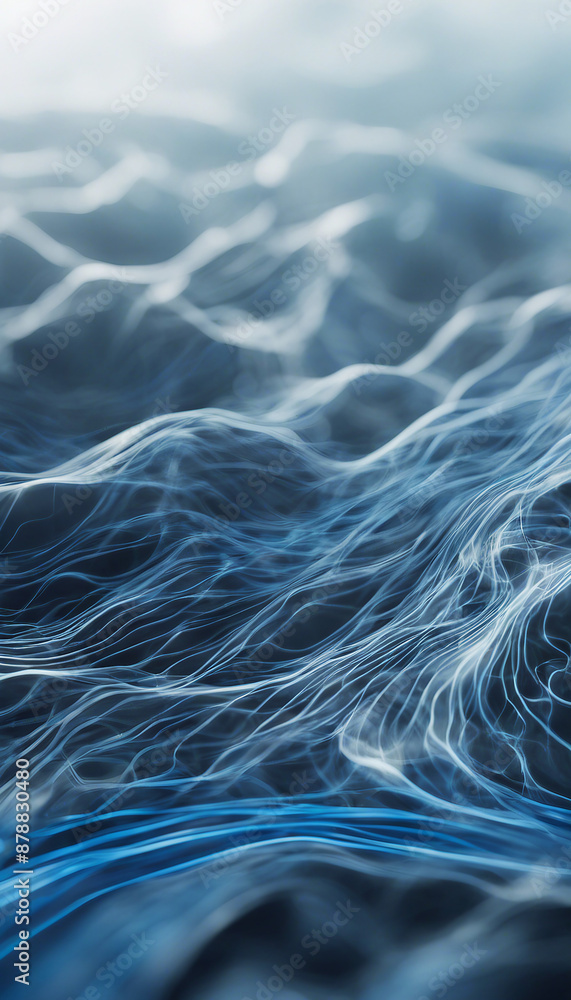 Poster a digital landscape of flowing blue lines and dots simulates a dynamic data stream