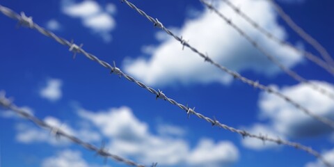 Barbed wire and sky in background - 3D illustration