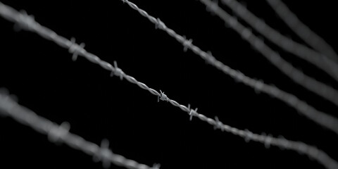 Fototapeta premium Barbed wire isolated on black background - 3D illustration