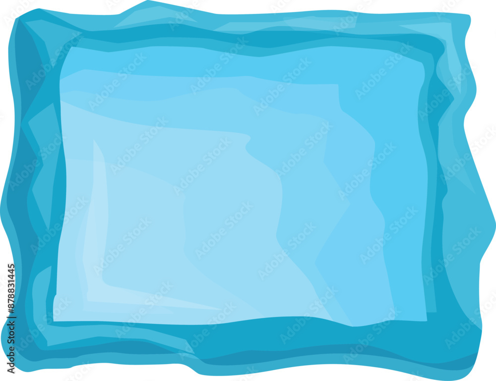 Poster cartoon style rectangular surface covered with ice or frozen water, creating a blank frame
