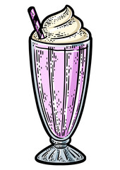 Milk shake line art color sketch engraving PNG illustration. T-shirt apparel print design. Scratch board imitation. Black and white hand drawn image.