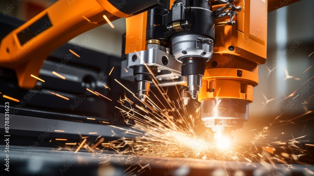 Aufkleber sharp cnc drill bit in focus against blurred machine operations background for detailed examination