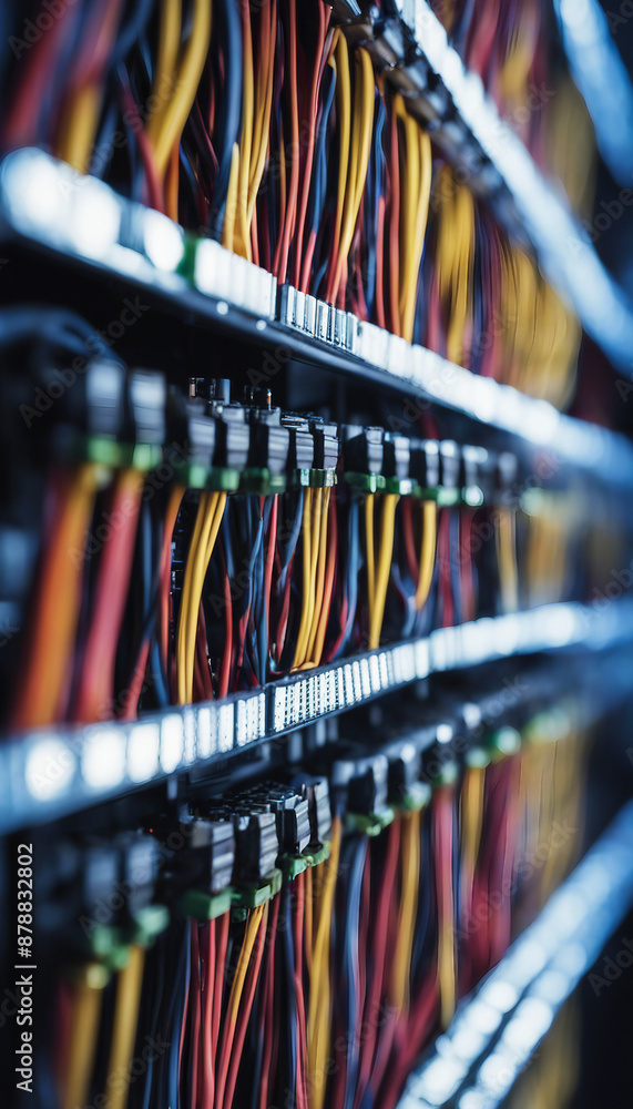 Poster abstract close up of network cables and racks with servers in a data center