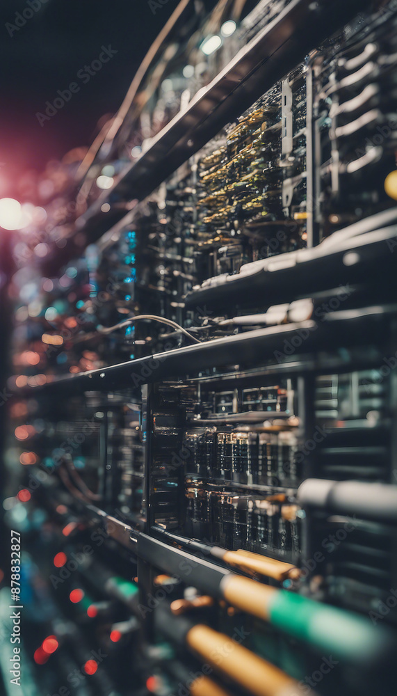 Poster abstract close up of network cables and racks with servers in a data center