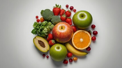 Different types of fruits and vegetables individually isolated on a white backdrop