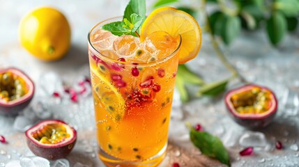 Fototapeta premium Refreshing Passionfruit and Pomegranate Cocktail