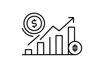 Money profit analytics line icon. Growth chart arrow, coins and dollar symbol, outline style pictogram on white background. Business sign for mobile concept and web design. Vector graphics. stock