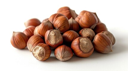 Obraz premium Hazelnuts against white backdrop