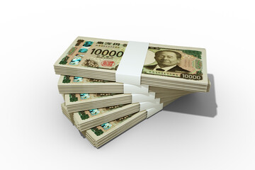 3d rendering of Stacks of Japanese yen notes. bundles of Japan currency notes isolated on transparent background
