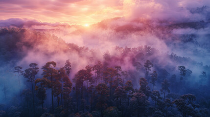 Ethereal Dawn: Misty Forest Awakening