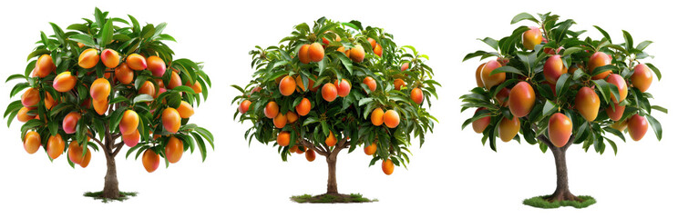 Mango Tree with Orange Fruits, Small tree with clusters of orange mangoes, Ripened Harvest on a transparent background.