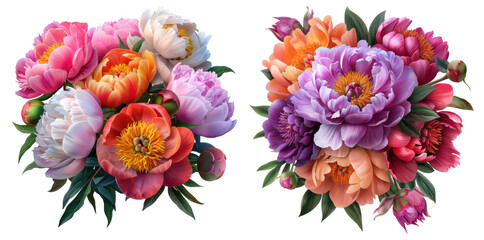 Naklejka premium Peony Blossoms, Assorted peony flowers in full bloom, Botanical Beauty on a transparent background.