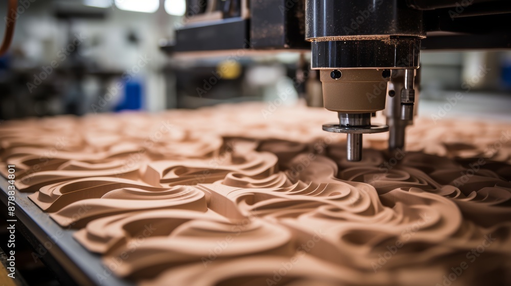 Aufkleber cnc machine crafting intricate wood design, showcasing distinct grain patterns and textures