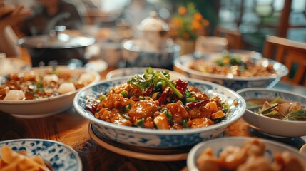 Obraz premium Cooking Chinese Cuisine at Home Asian Dish Presentation on Table Dining During Isolation Dim Cuisine Capture