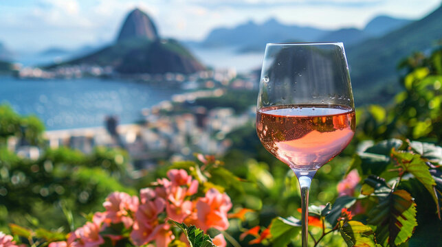 Rose wine with the Rio de Janeiro in the background. Vacation mood