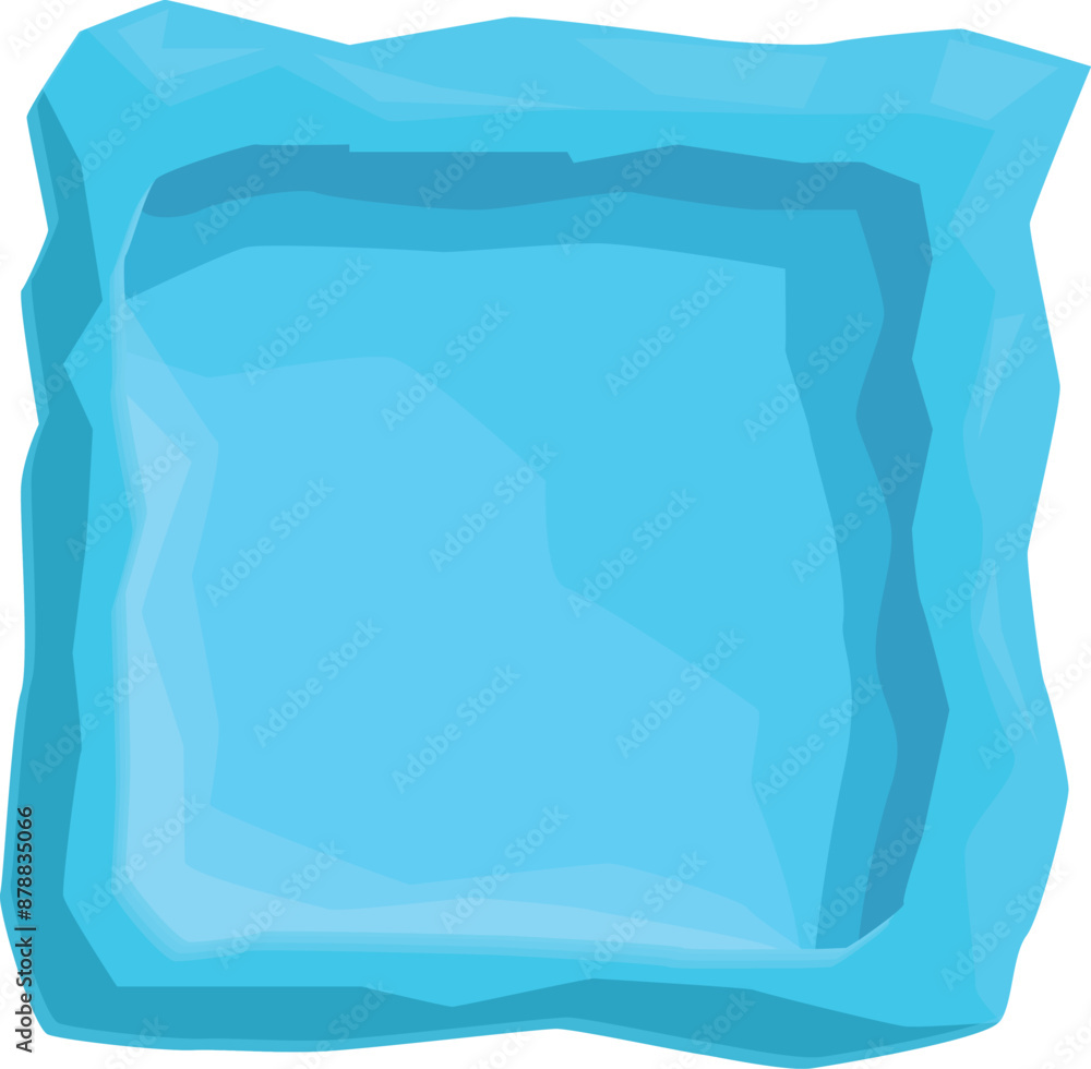 Poster blue ice cube with a square shape, featuring an empty space in its center