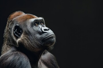 Obraz premium the beside view Eastern Lowland Gorilla, left side view, isolated on black background