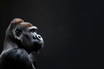 Obraz premium the beside view Eastern Lowland Gorilla, left side view, isolated on black background